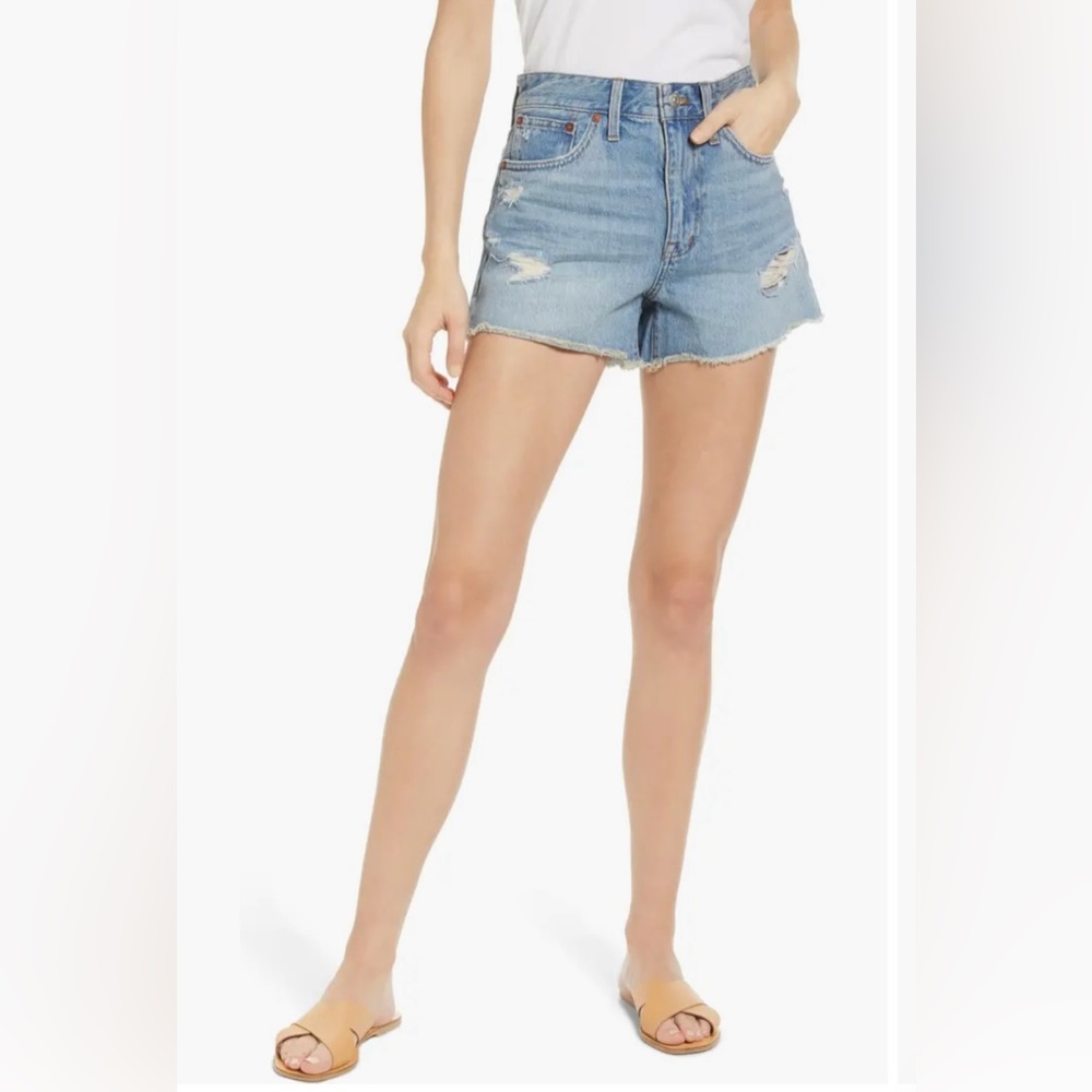 Madewell Relaxed Denim Shorts, distressed cutoffs, size 31, light blue - renfied
